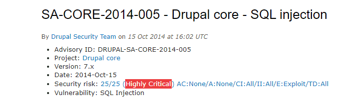 Drupal Advisory for Drupalgeddon Vulnerability