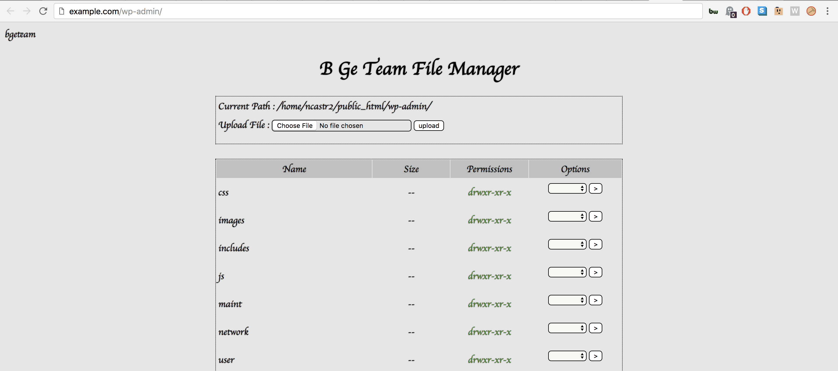 B G Team file manager WordPress hack