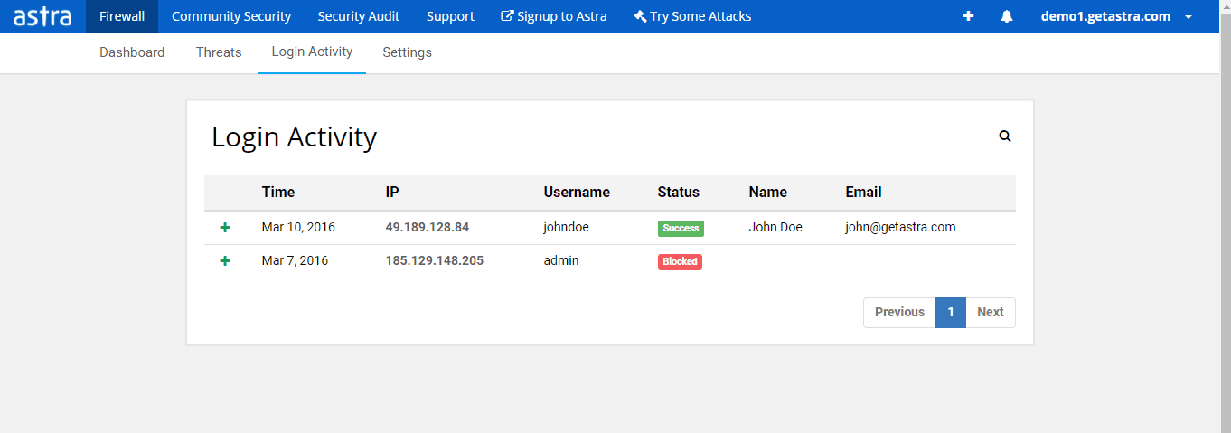 screenshot of blocking IP addresses by astra