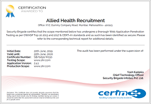 CERT-IN Certificate