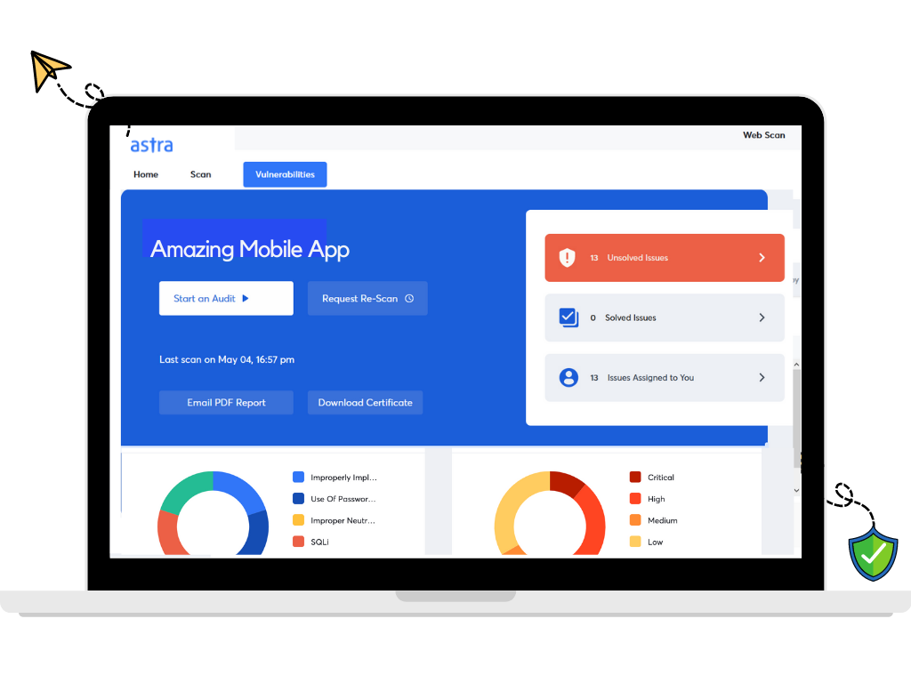 Astra's mobile app dashboard