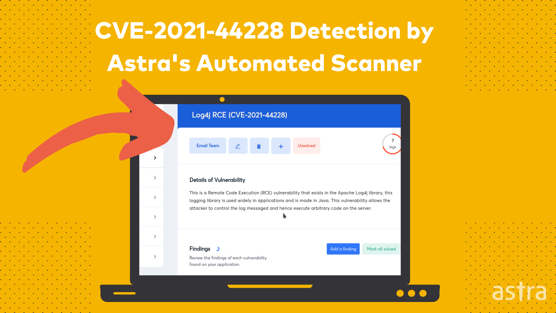 Detection of CVE-2021-44228 by Astra's Scanner
