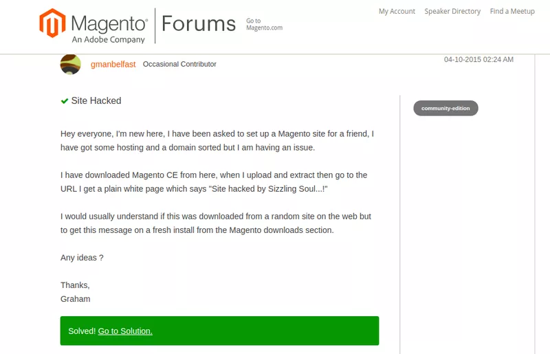 A screenshot of magento forum