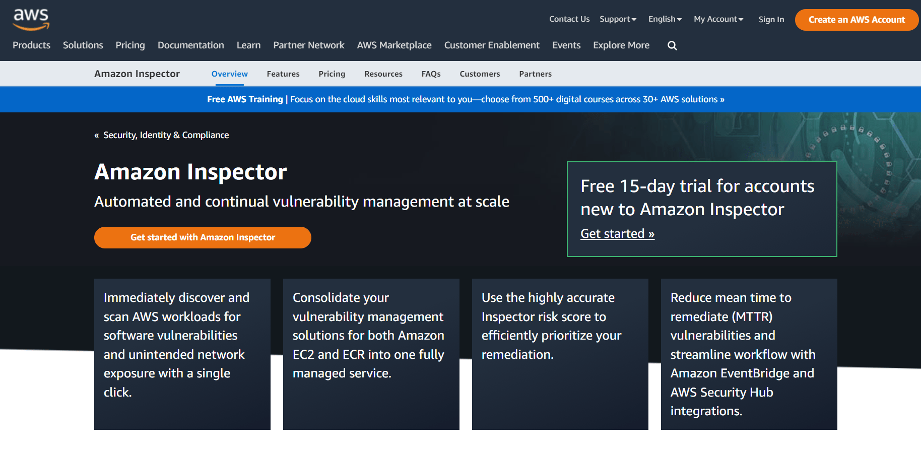 AWS Inspector landing page