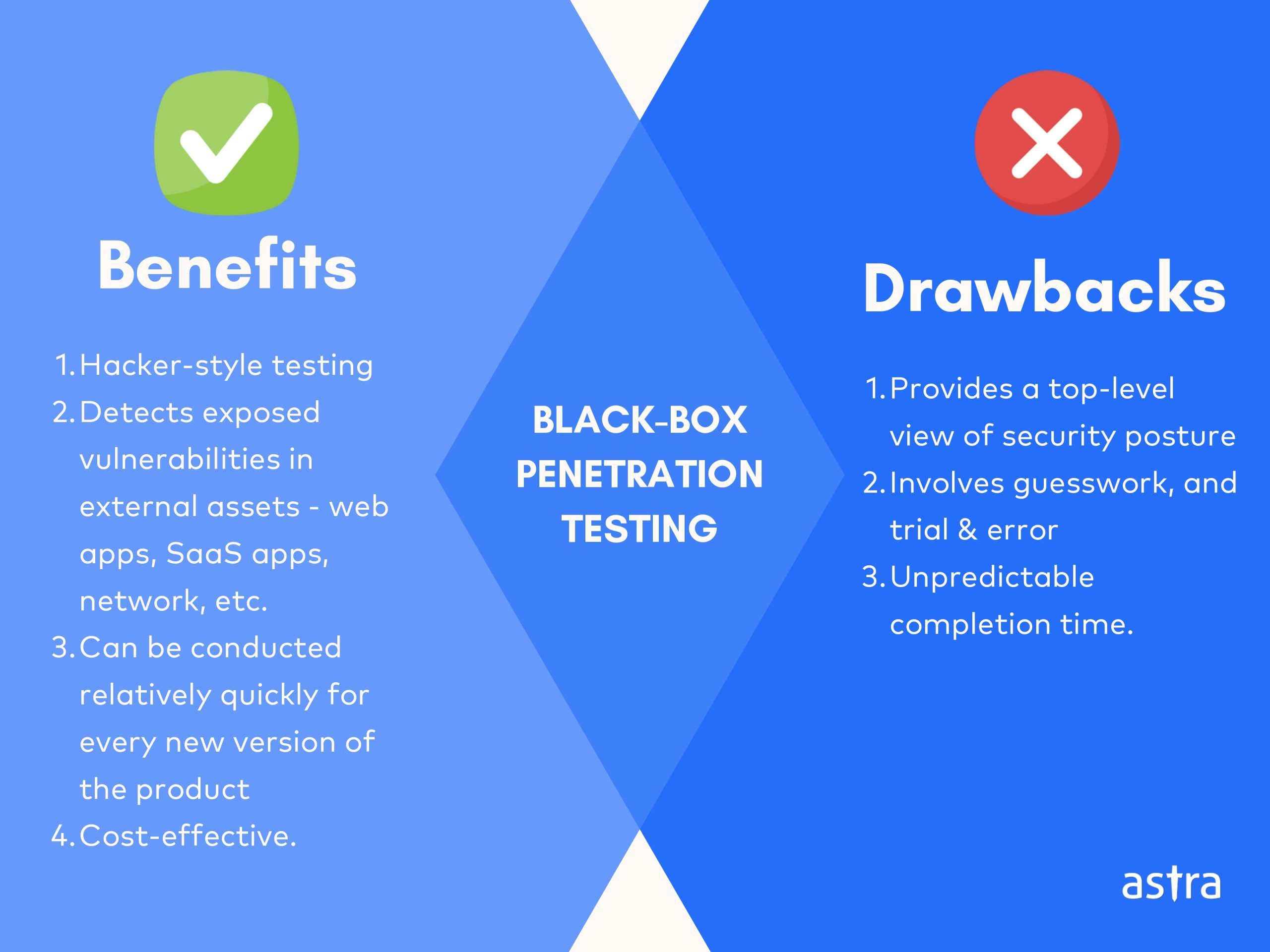 benefits drawbacks of black box pentesting
