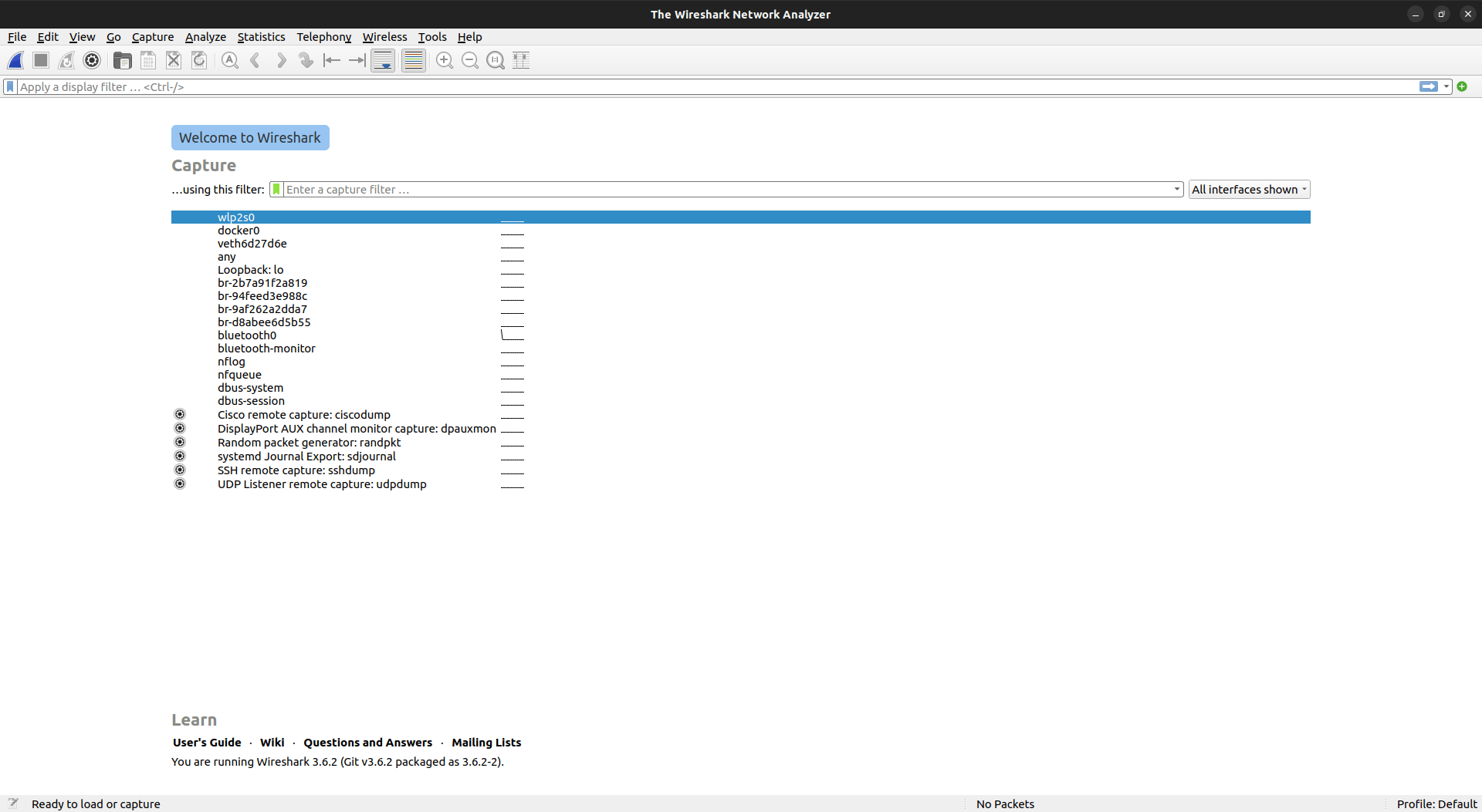 Wireshark web application penetration testing tool dashboard