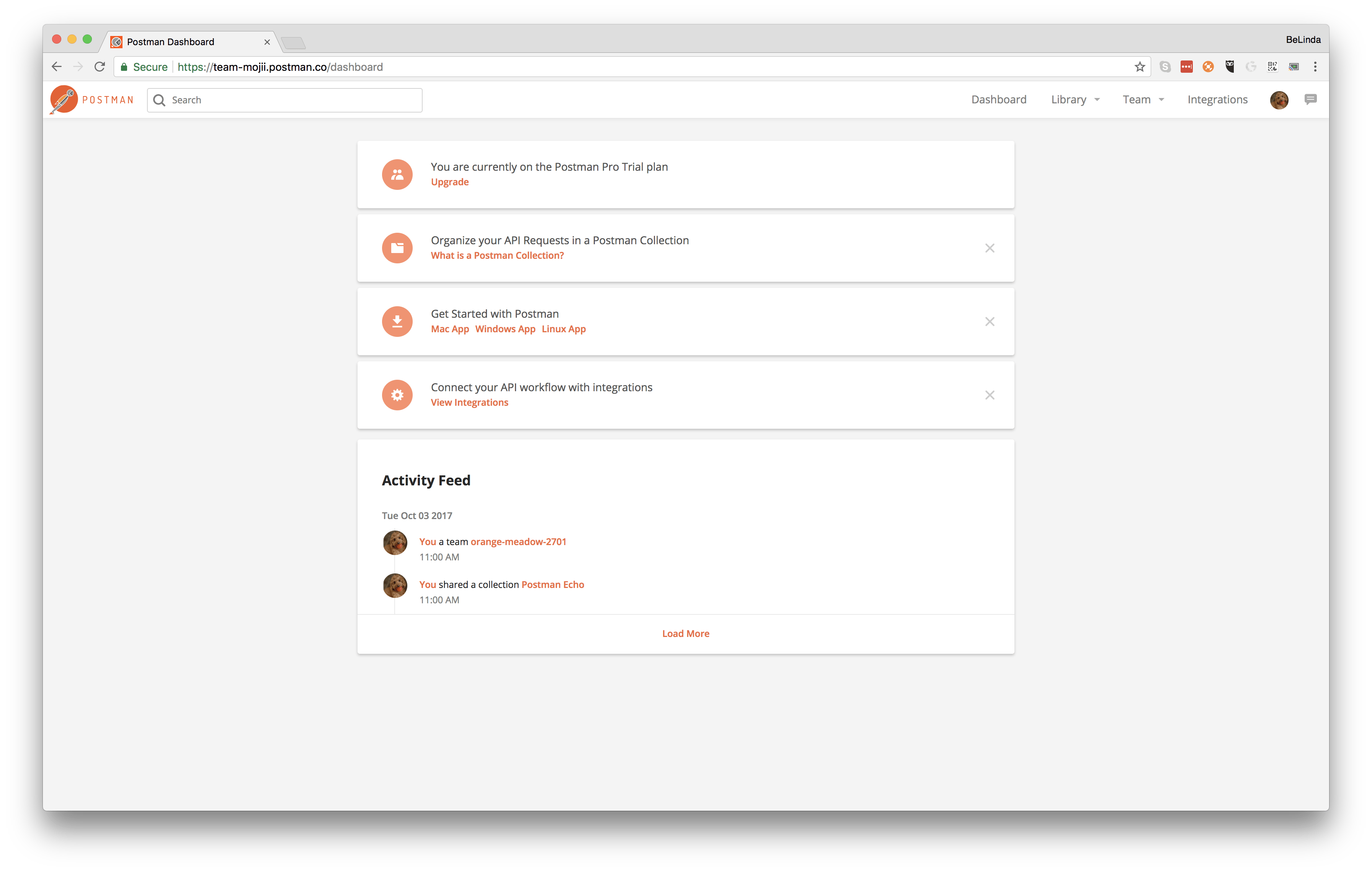 Postman API Security testing dashboard
