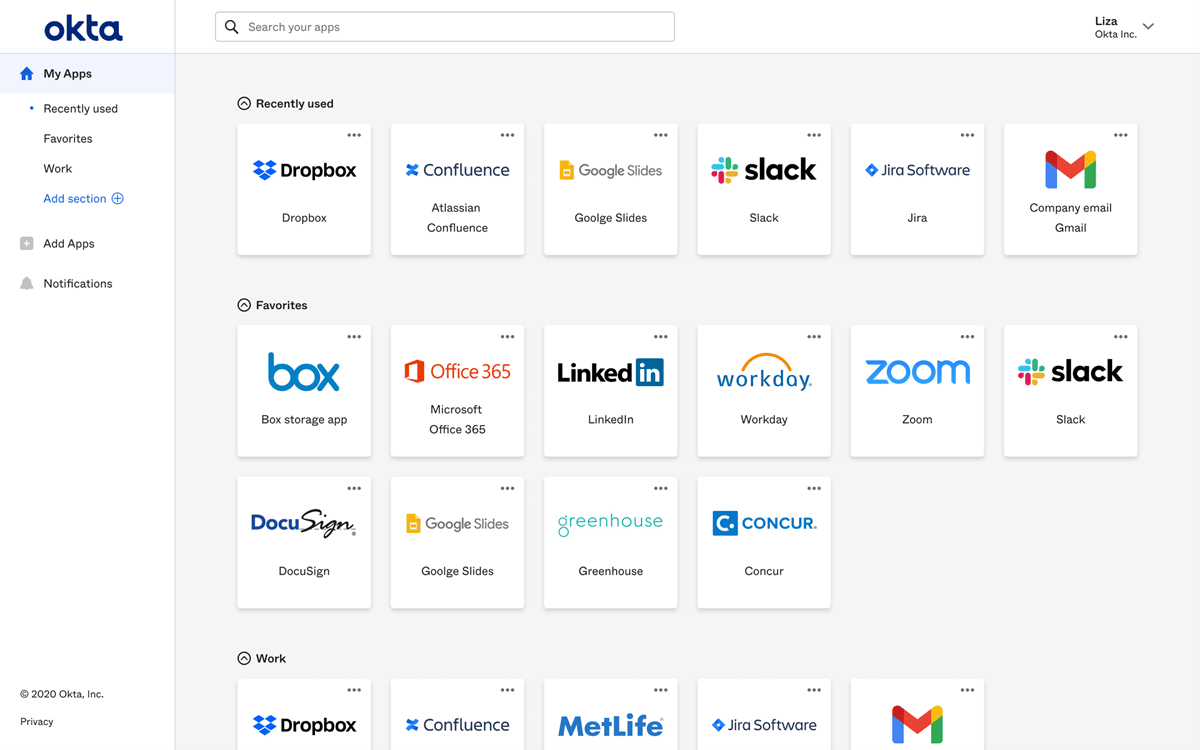 okta dashboard
