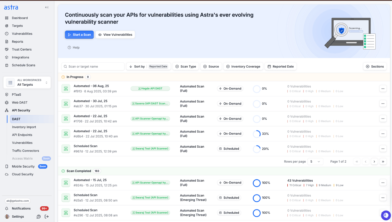 Astra Security's API security platform mapping endpoints while detecting shadow, zombie, and orphan API in an automated manner.