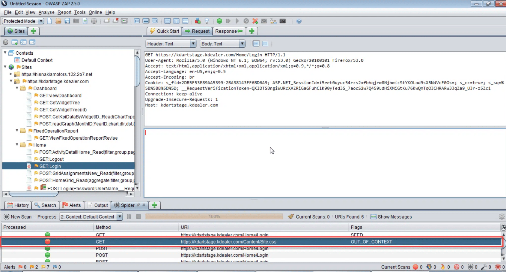 OWASP ZAP's DAST tools dashboard