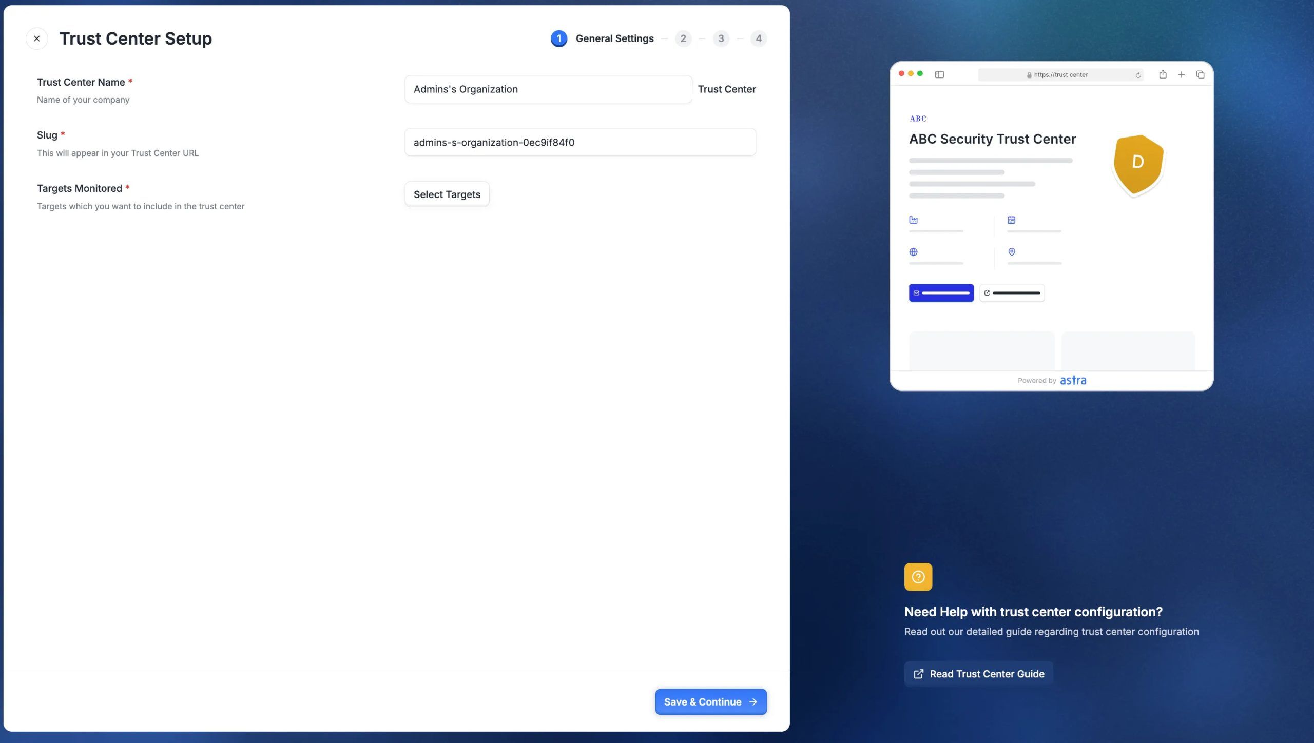 Trust Center onboarding setup