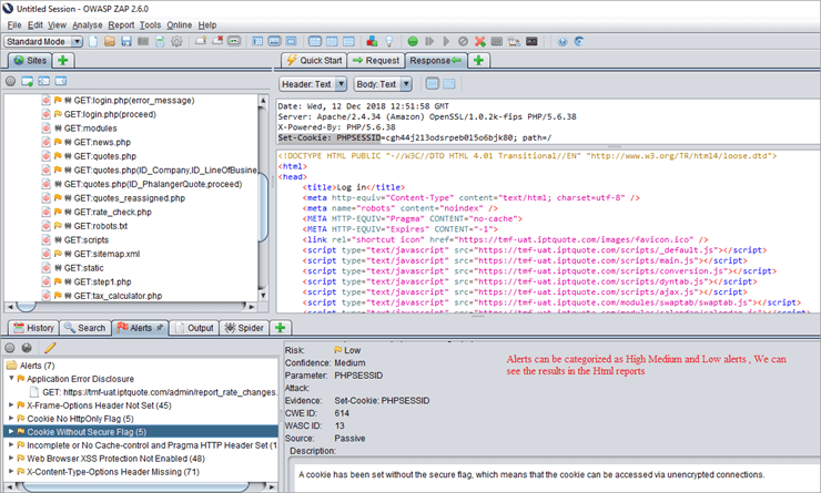 OWASP ZAP's API Pentesting tool's dashboard