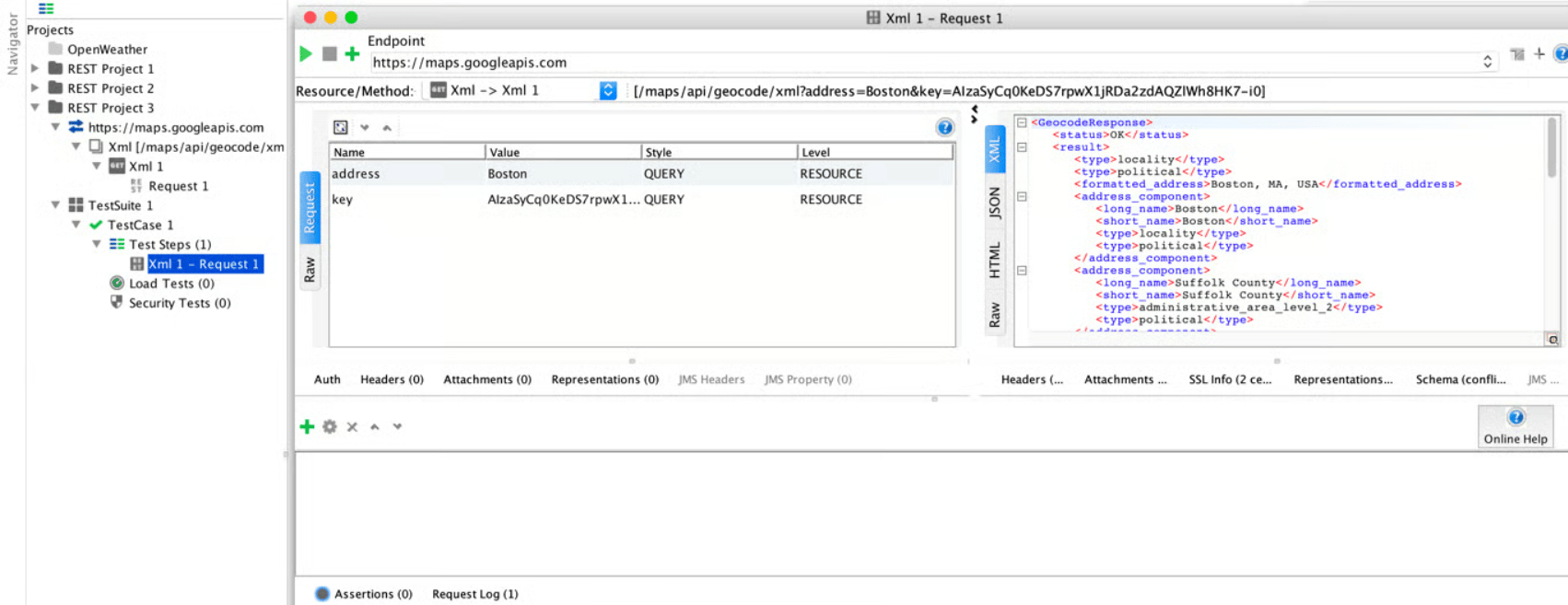 SoapUI's API Penetration testing tool's dashboard