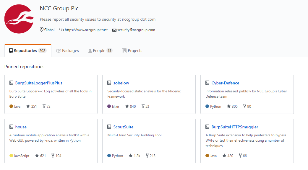 NCC group dashboard