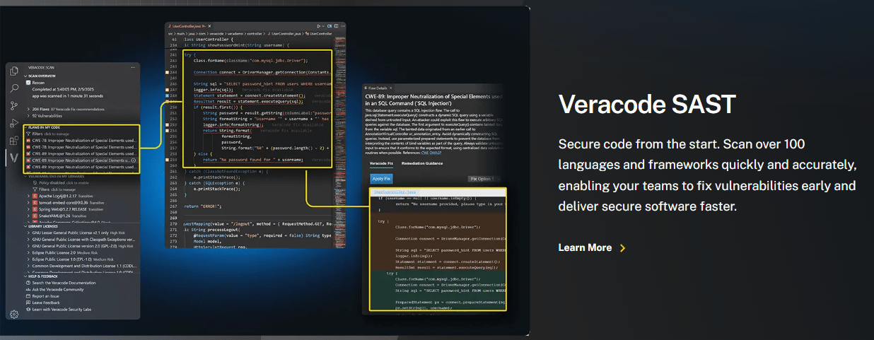 Veracode code analysis tool