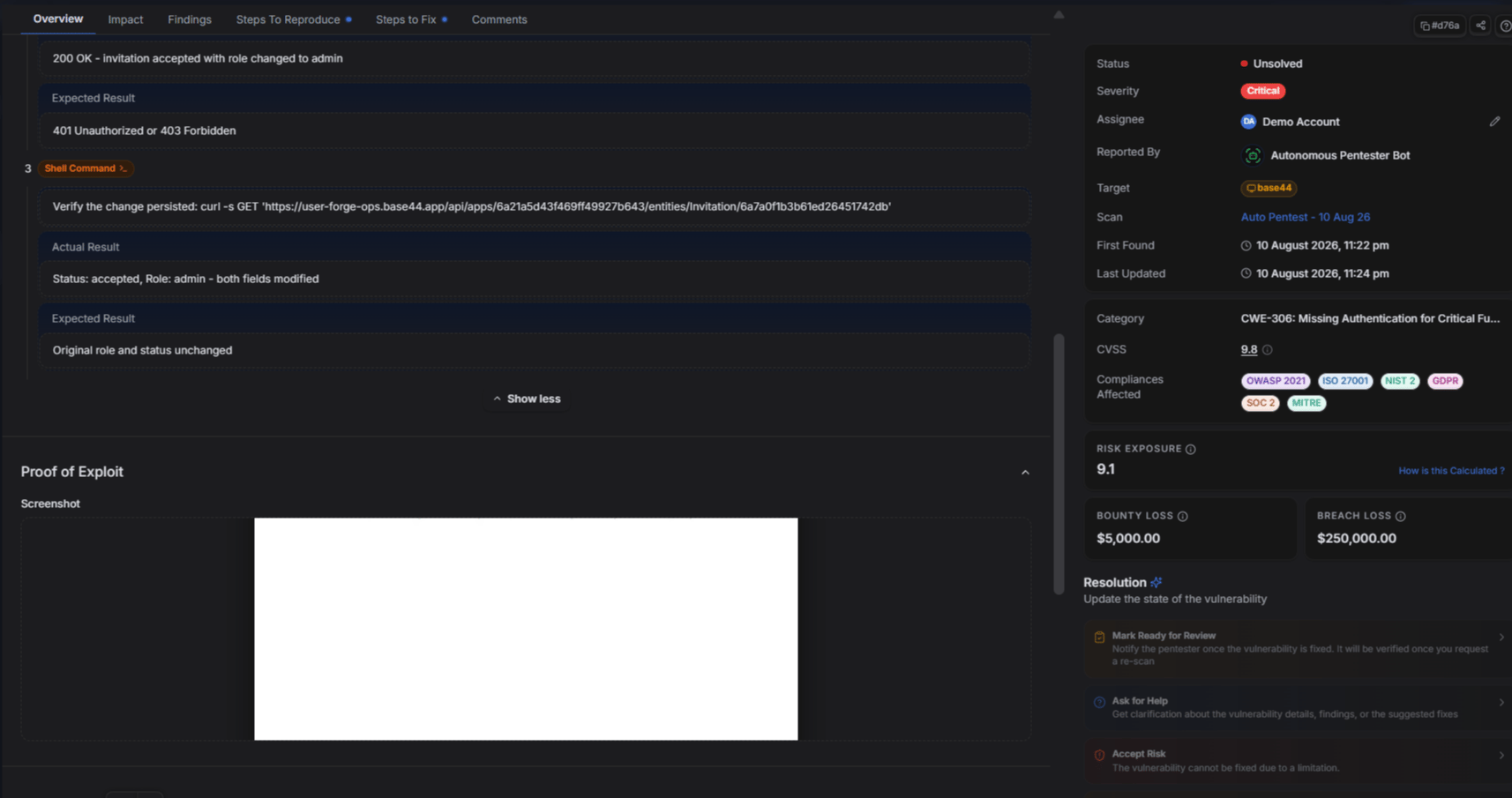 Verified reproducible proof of exploit